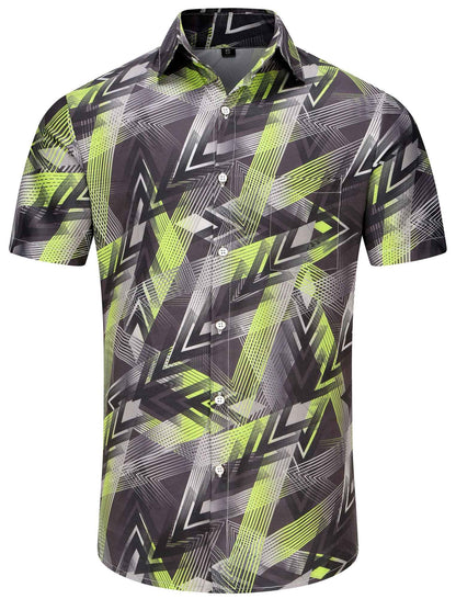 KYKU Hawaiian Shirt for Men Short Sleeve Button Down Summer Clothing Vacation Beach Shirts Stripe with Pockets