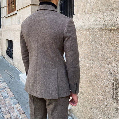 Vintage Men's Suit 2 Pieces Business Formal Casual Double Breasted Slim Fit Suits Party Wedding Dress Costume Male Suit