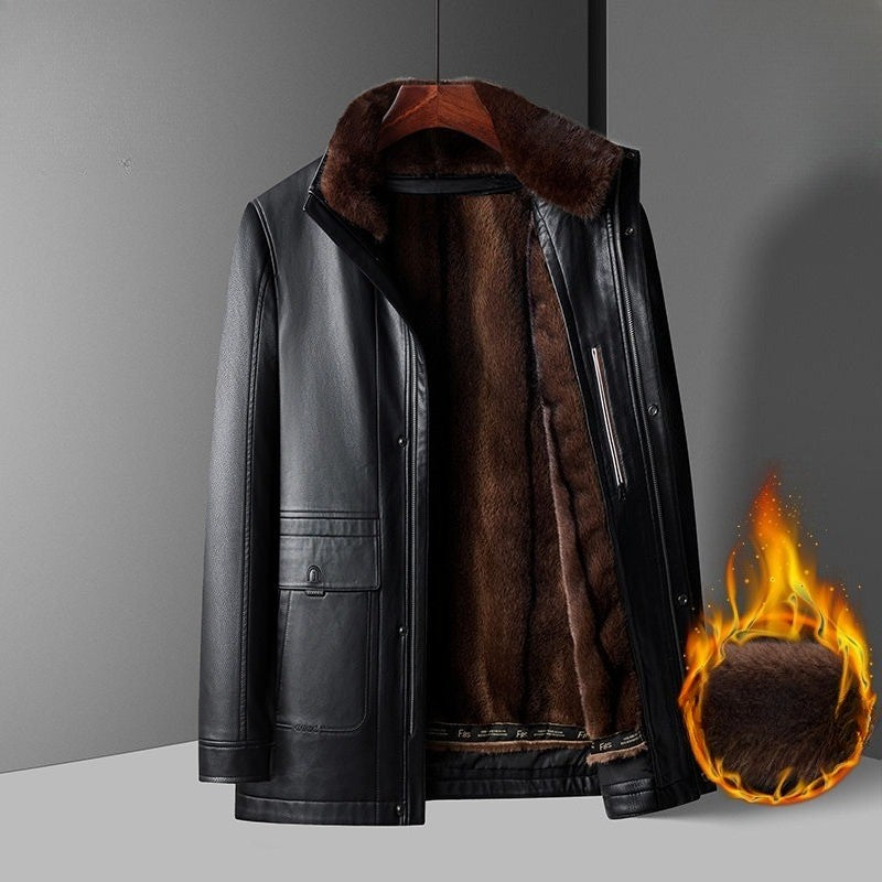 Outcoat Winter Faux Leather Jacket Detachable Golden Mink Fleece Inner Lining Top Layer Faux Deerskin One-piece Warm Men's Coat
