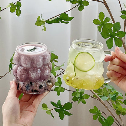 Copo de Vidro INS Copo Térmico Resistente ao Calor Transparente para Suco Leite Café Design Único Copo de Vidro Rosa 3D Copos de Água Utensílios de Bar