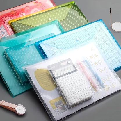 5/20pcs, A4 File Bag, Clear Plastic, Large Capacity And Snapshot Button, Perfect For School Office And Home