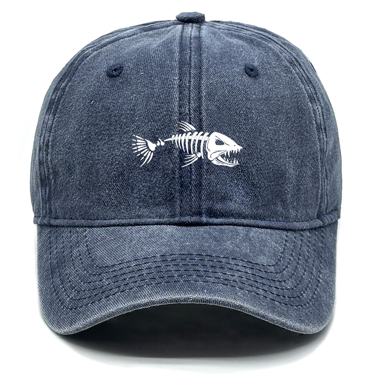White Fish Bones Print Adjustable Retro Baseball Cap Woman's Cap Distressed Fashion Snapback Caps Ideal Choice For Women & Men