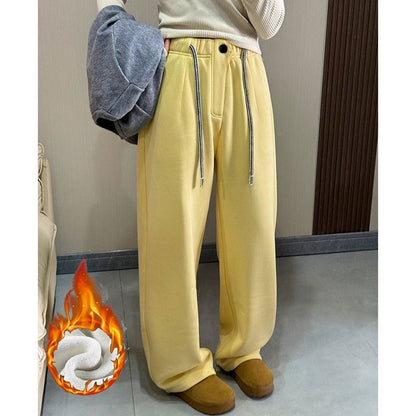 Winter Women Streetwear Baggy Fleece Pants Lady High Waist Snow Warm Plush Trousers Girls Slim Fit Daily Thermal Pants