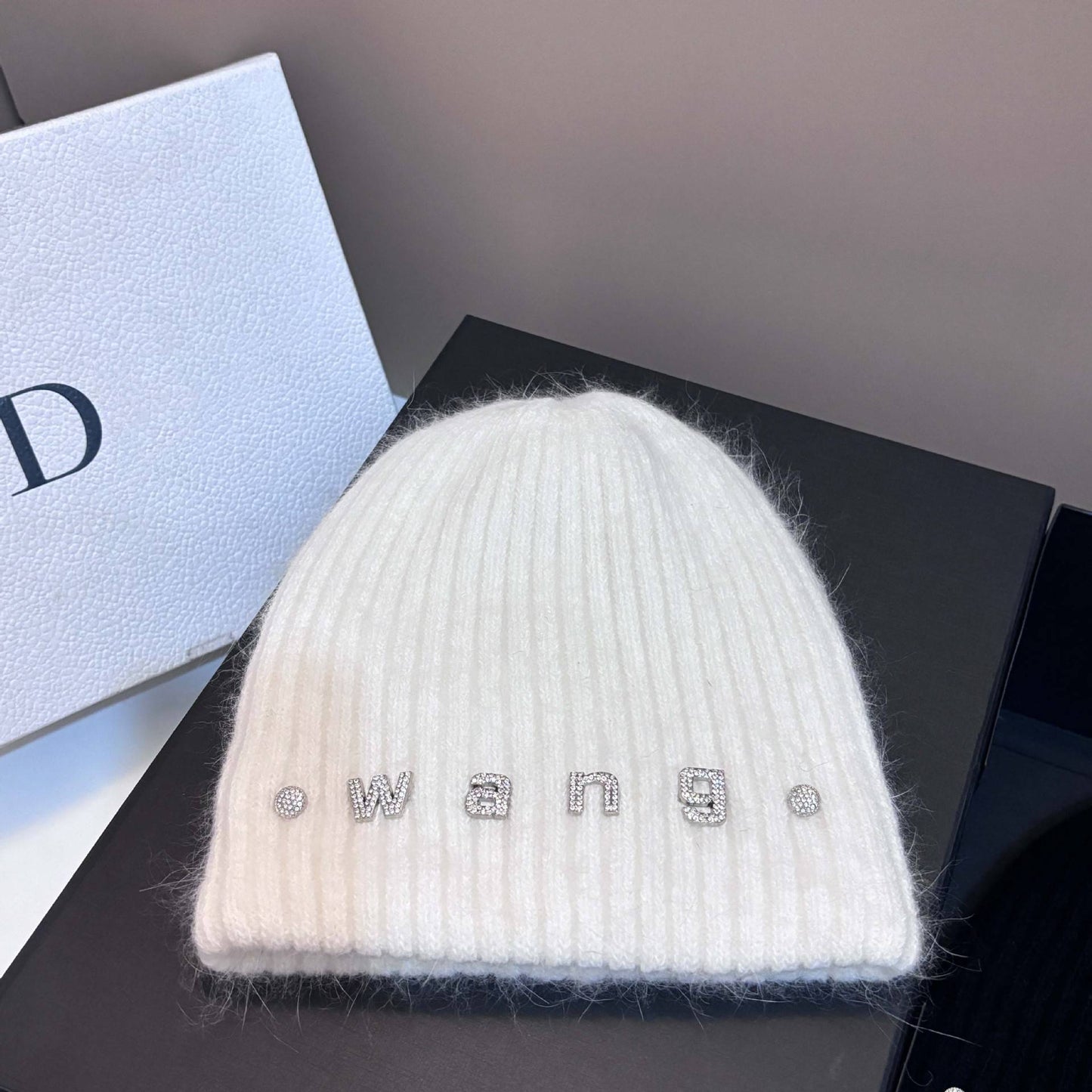 Simple Rabbit Hair Knitted Beanie for Women Outdoor Winter Warm Hat with Ear Flaps Basic Stretchable Skull Cap