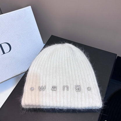 Simple Rabbit Hair Knitted Beanie for Women Outdoor Winter Warm Hat with Ear Flaps Basic Stretchable Skull Cap