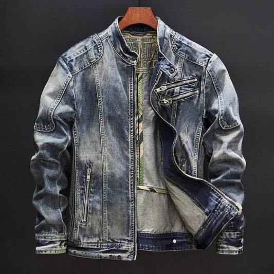 Zip V Denim Jackets Man Trendy Cowboy Coat for Men Loose Y2k Outwear In Lowest Price Korean Popular Clothes Lxury Fashion New