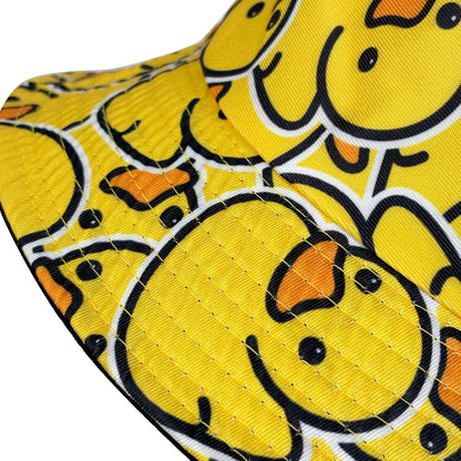 Fashionable Full-Print Duck Casual Bucket Hat, Cartoon Print Pattern Hat, Reversible Foldable Lightweight Design Flat-Top Hat, Unisex Casual Sun Hat, Suitable for Beach Vacations and Outdoor Leisure Activities