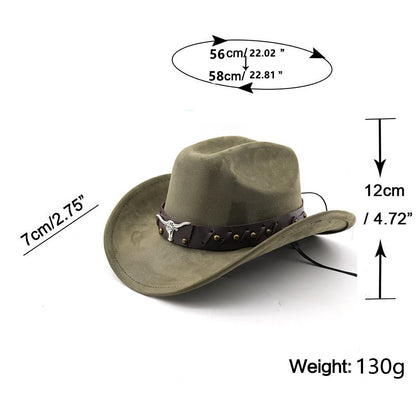 Ox Head Suede Western Cowboy Hats  Man Cowgirl Top Hats for Party Vintage Garden Hat  Cowboy Accessories Woman  Cosplay Hat