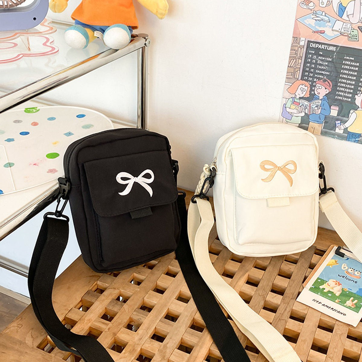 Japanese-style cute bow student single-shoulder bag, soft and girly forest-style lady's commuter small crossbody bag