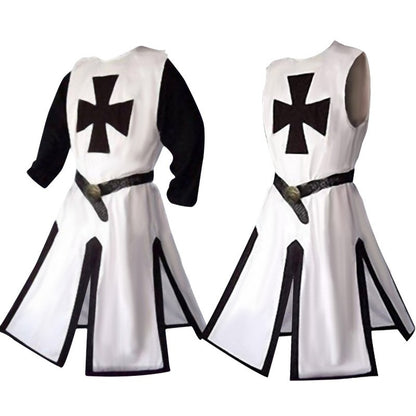 Mens Medieval Crusader Knights Templar Tunic Costumes Renaissance Halloween Surcoat Warrior Black Plague Cloak Cosplay Top