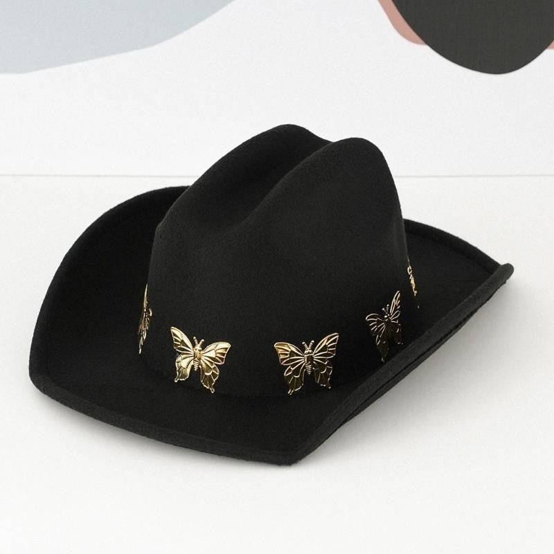 A52E Panama Hat Classical Headwear Decorative Butterly Charm Headwear Photo Props