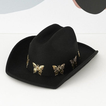 A52E Panama Hat Classical Headwear Decorative Butterly Charm Headwear Photo Props