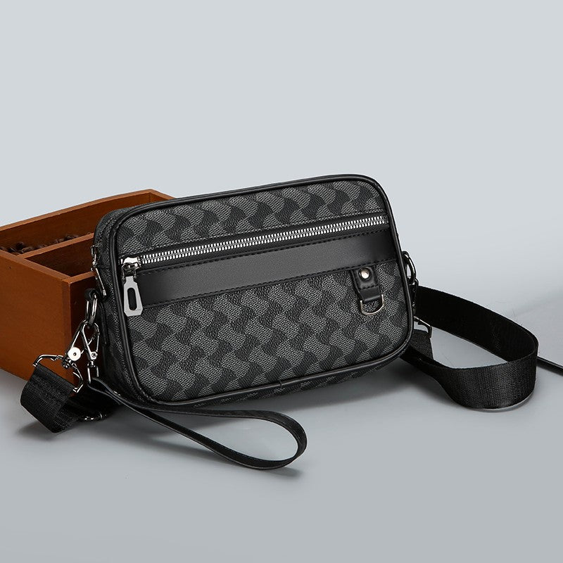 Fashion Business Shoulder Bag PU Leather Men Clutch Bag Wide Strap Crossbody Bag Designer Casual Male Messenger Pack Phone Purse