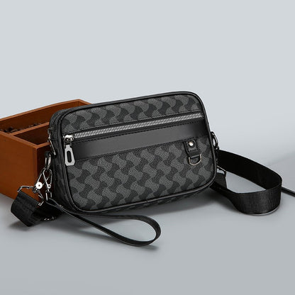 Fashion Business Shoulder Bag PU Leather Men Clutch Bag Wide Strap Crossbody Bag Designer Casual Male Messenger Pack Phone Purse