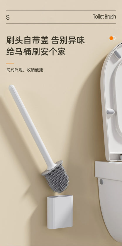 Escova Sanitária de Silicone Flexível com Base à Prova de Vazamento de Água e Gancho, Escova Sanitária Montada na Parede, Limpador Doméstico para Banheiro