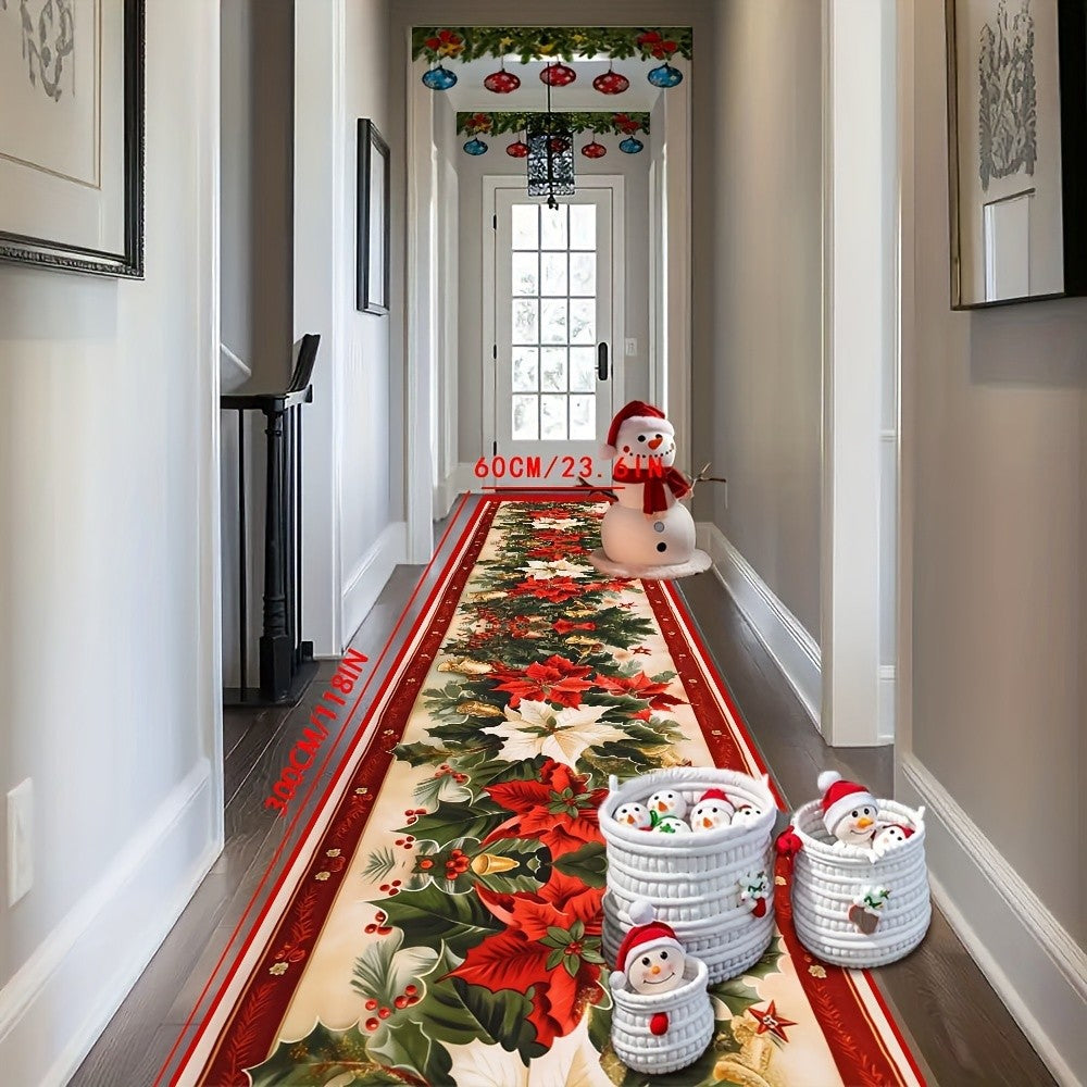 VIKAMA Christmas Two-Piece Rug Set American-Style Printed Holiday Party Decor Rug Kitchen & Bathroom Absorbent Rug