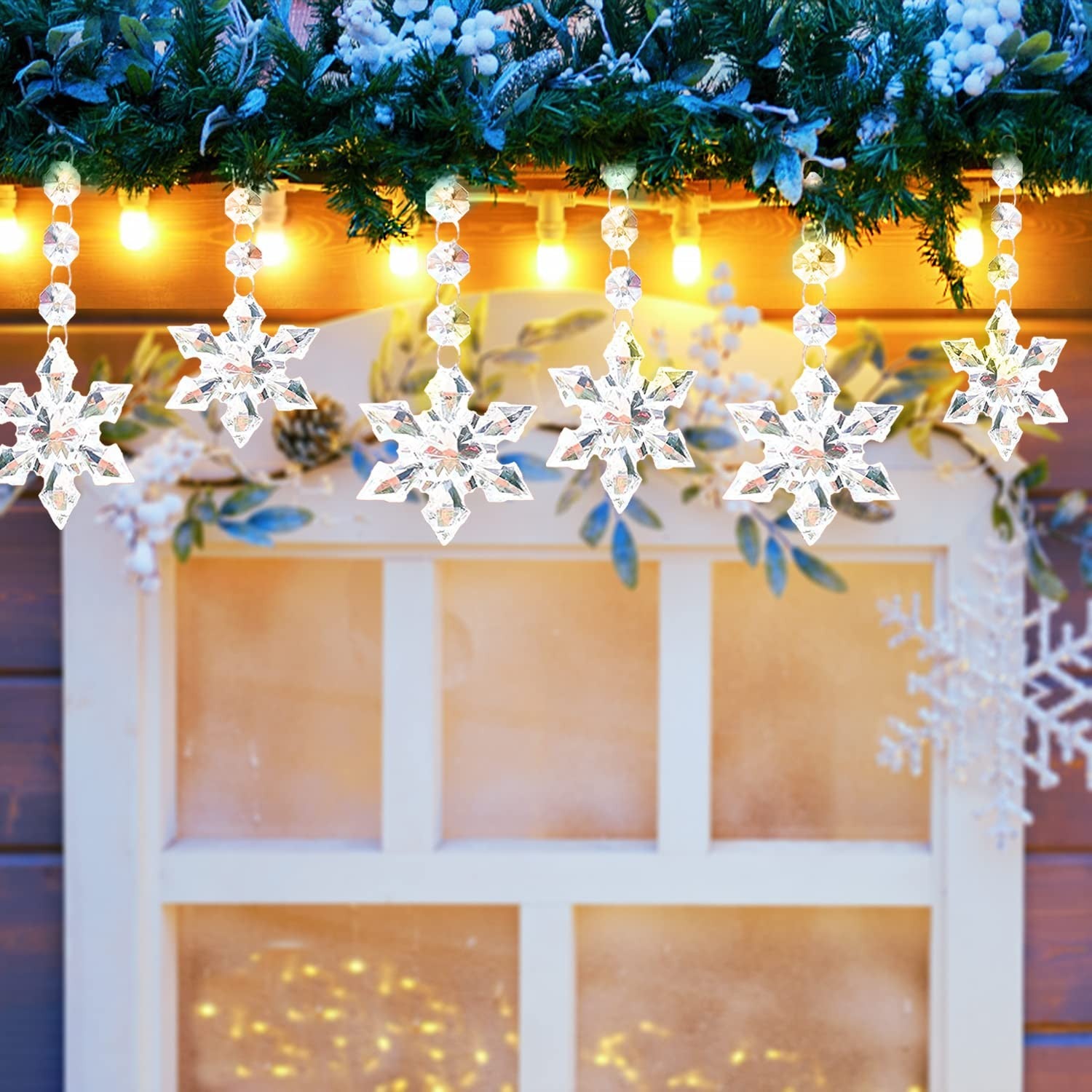 10/20/30 Pcs Snowflake Crystal Christmas Ornaments for Christmas Tree Decorations, Hanging Clear Acrylic Snowflake Ornaments