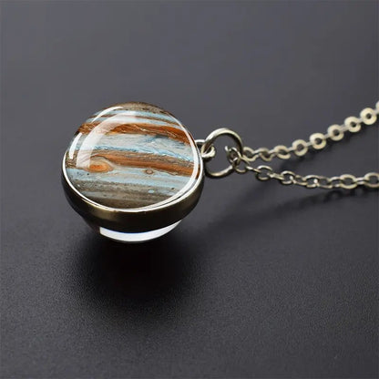Colar com Pingente de Bola de Vidro Planeta Dupla Face Galáxia Sol Terra Lua Marte Joias