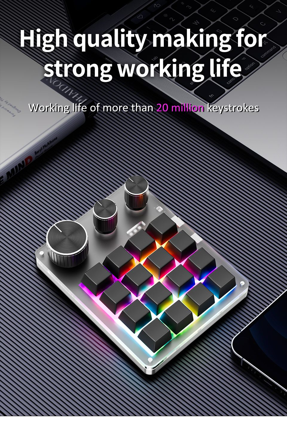2.4G Personalize Bluetooth 3 Modos USB Teclado Mecânico Personalizado com Botão de Volume Botão Programável Macro Gaming 16 Teclas