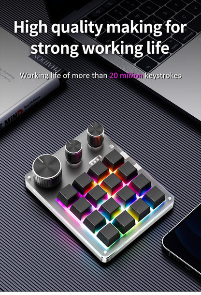 2.4G Personalize Bluetooth 3 Modos USB Teclado Mecânico Personalizado com Botão de Volume Botão Programável Macro Gaming 16 Teclas