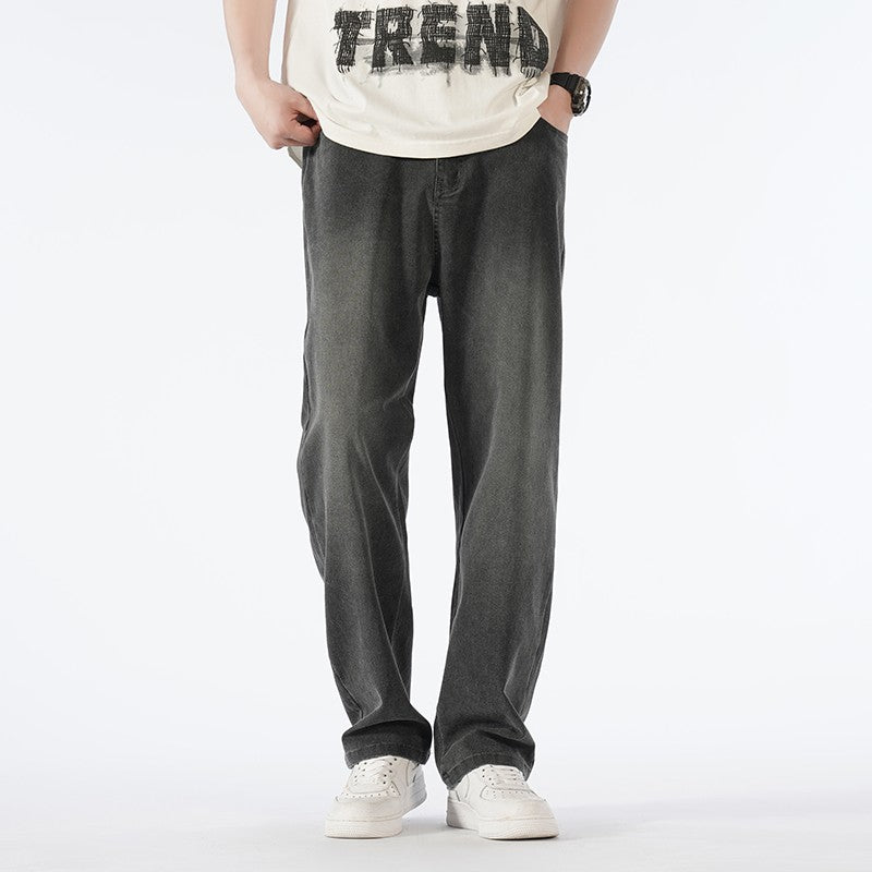 Calças jeans masculinas largas de perna reta, cintura alta, plus size, extra longas, 115cm, Primavera 190