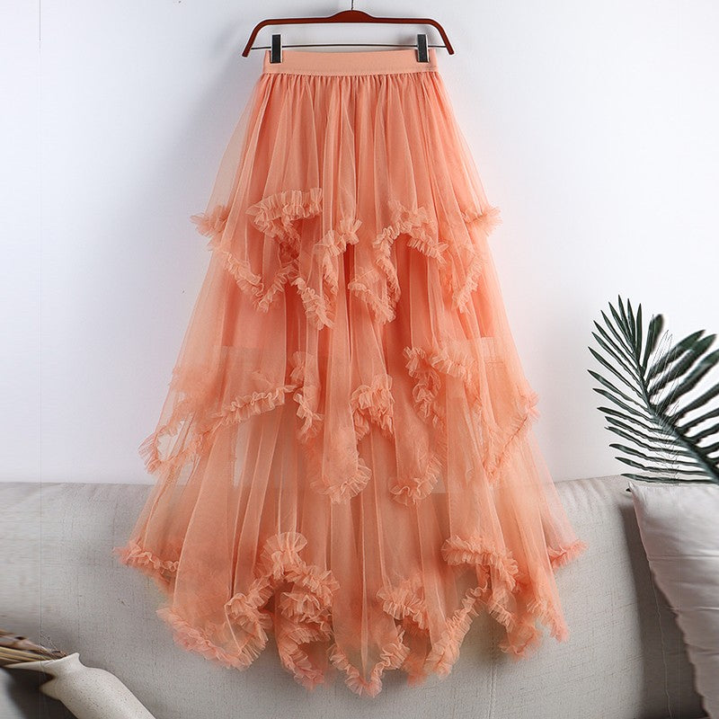 TIGENA Tutu Tulle Long Skirt for Women 2023 New Summer Korean Aesthetic Cute Irregular Mesh High Waist Maxi Skirt Female Purple