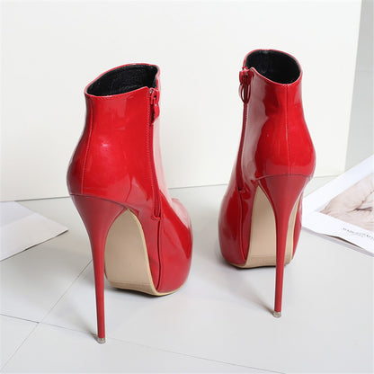 Big Size 35-47 Patent Leather Women Boots Round Toe Side Zipper Super High Heels 16CM Pumps 2025 Sexy Platform Party Shoes Woman