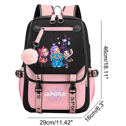 Mochila KPop Anime para Caçadores de Demônios Adolescentes Mochila Escolar Kawaii com Carregamento USB Grande Capacidade Viagem Slayer