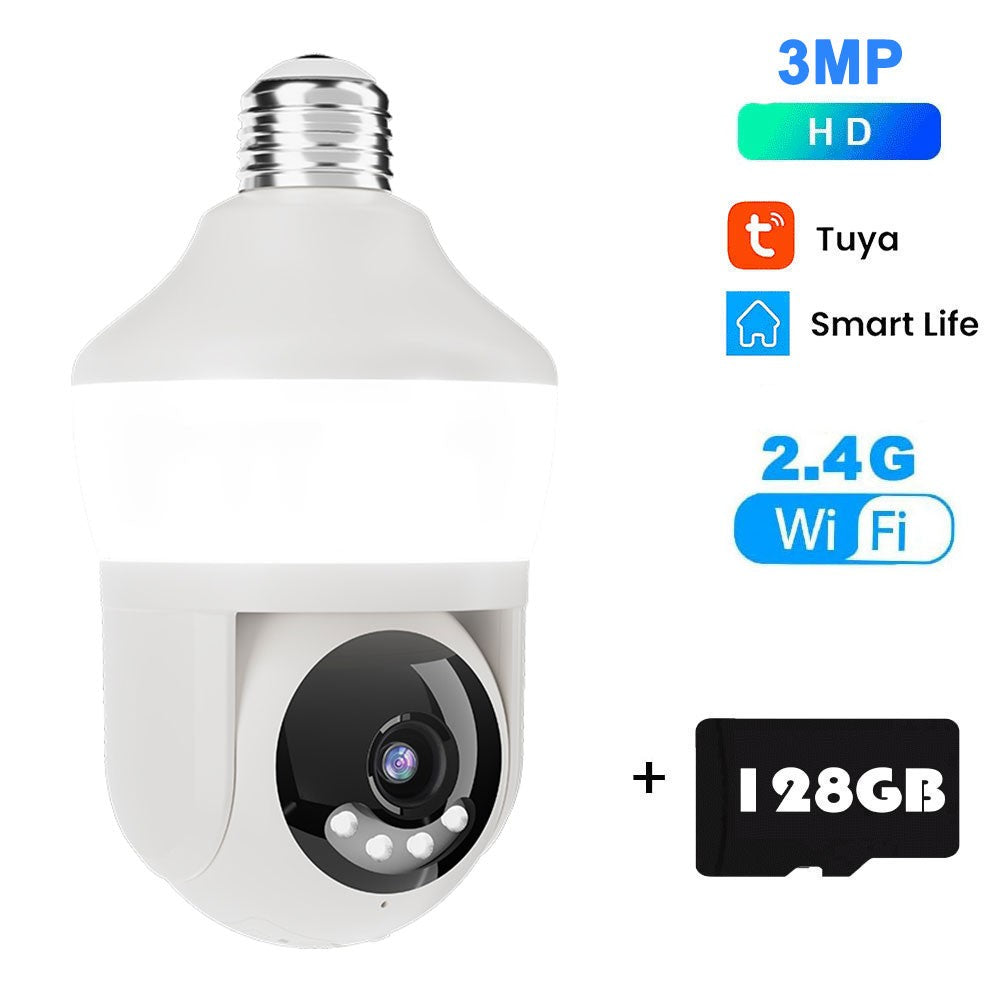 Tuya E27 Light Bulb Dual Screen WiFi Camera 5MP Indoor 5x Zoom PTZ Security Camera IR Color Night Vision Wireless Surveillance