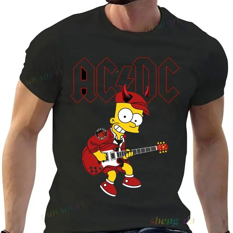 Pop singer Rock Band AC DC T-shirt Casual fashion men's short sleeve summer pure cotton breathable moisture absorption sweat
