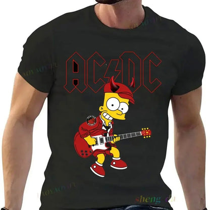 Pop singer Rock Band AC DC T-shirt Casual fashion men's short sleeve summer pure cotton breathable moisture absorption sweat