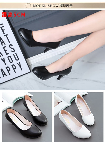 Voesnees Women Shoes Comfortable Formal Wear Black High Heels 3-5cm Professional Mid-heel Flight Attendant Etiquette Work Shoes