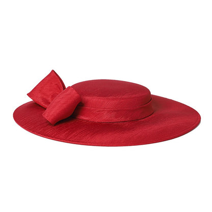 FS Elegante Chapéu de Aba Larga Marfim Feminino Grande Laço Ocasião Formal Kentucky Boné Feminino Casamento Coquetel Festa Fedora de Topo Reto 2024