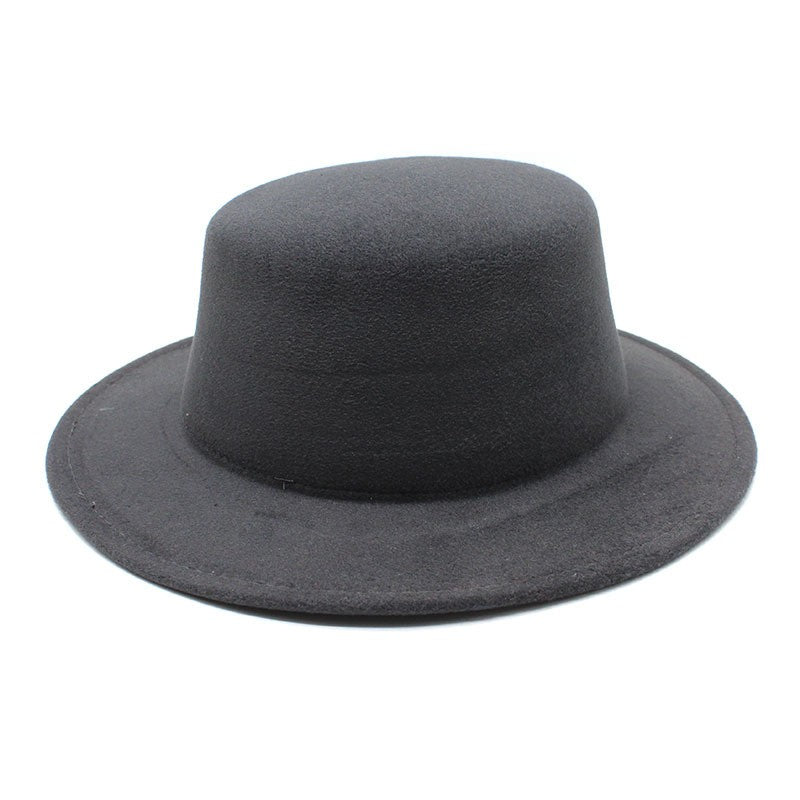 Autumn Winter Kids Felted Fedoras Hats for Boys Girls Solid Imitation Woolen Flat top Jazz Caps Childs Formal Dress Hats