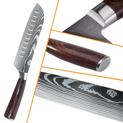 MDHAND Conjunto de Facas de Cozinha 7CR17 8 Peças Aço Inoxidável Afiado Faca de Chef para Fatiar Carne Cutelo Padrão de Damasco a Laser Faca de Chef Afiada