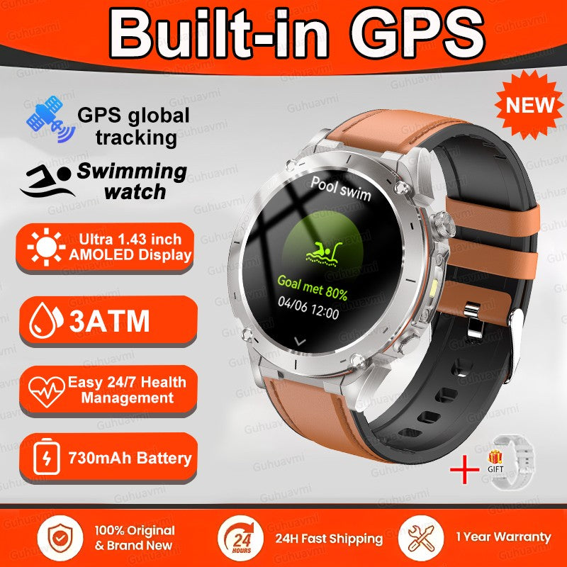 Novo T-Rex 3 GPS Smart Watch AMOLED de 1,43" à prova d'água 10ATM GNSS de banda dupla integrado Bússola Militar Esportivo Smartwatch Pulseira Masculina