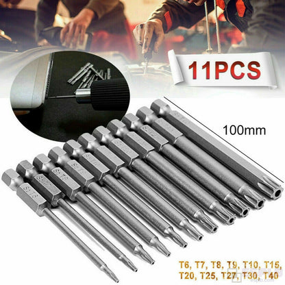 ESPLB 11pcs 100mm /12pcs 50mm 1/4" Hex Bits Driver Tamper Proof Security Drill Magnetic Bit Set Torx Screwdriver Flat Head