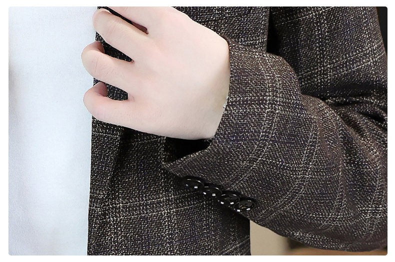 Blazer's New Men's Fashion Outdoor Travel Camping Youth Wedding Hosting Campus Slimming Casual Checkered Korean Version Blazer