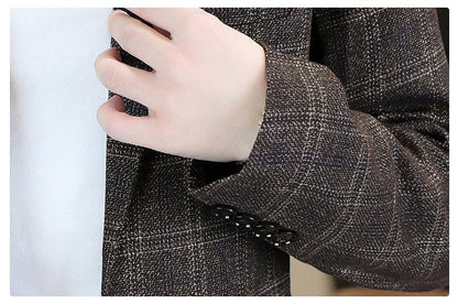 Blazer's New Men's Fashion Outdoor Travel Camping Youth Wedding Hosting Campus Slimming Casual Checkered Korean Version Blazer