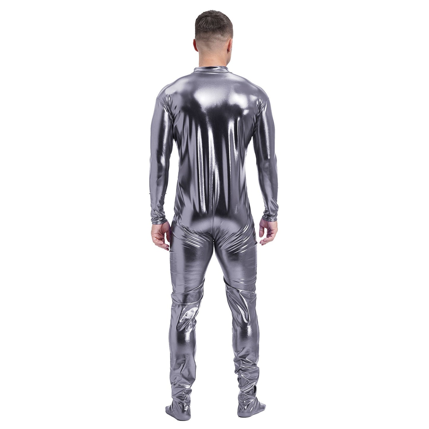 Men's Shiny Metallic Zentai Dress-up Jumpsuit Cosplay Costume Performance Stage Disco Clubwear Full Body Unitard Tights Leotard