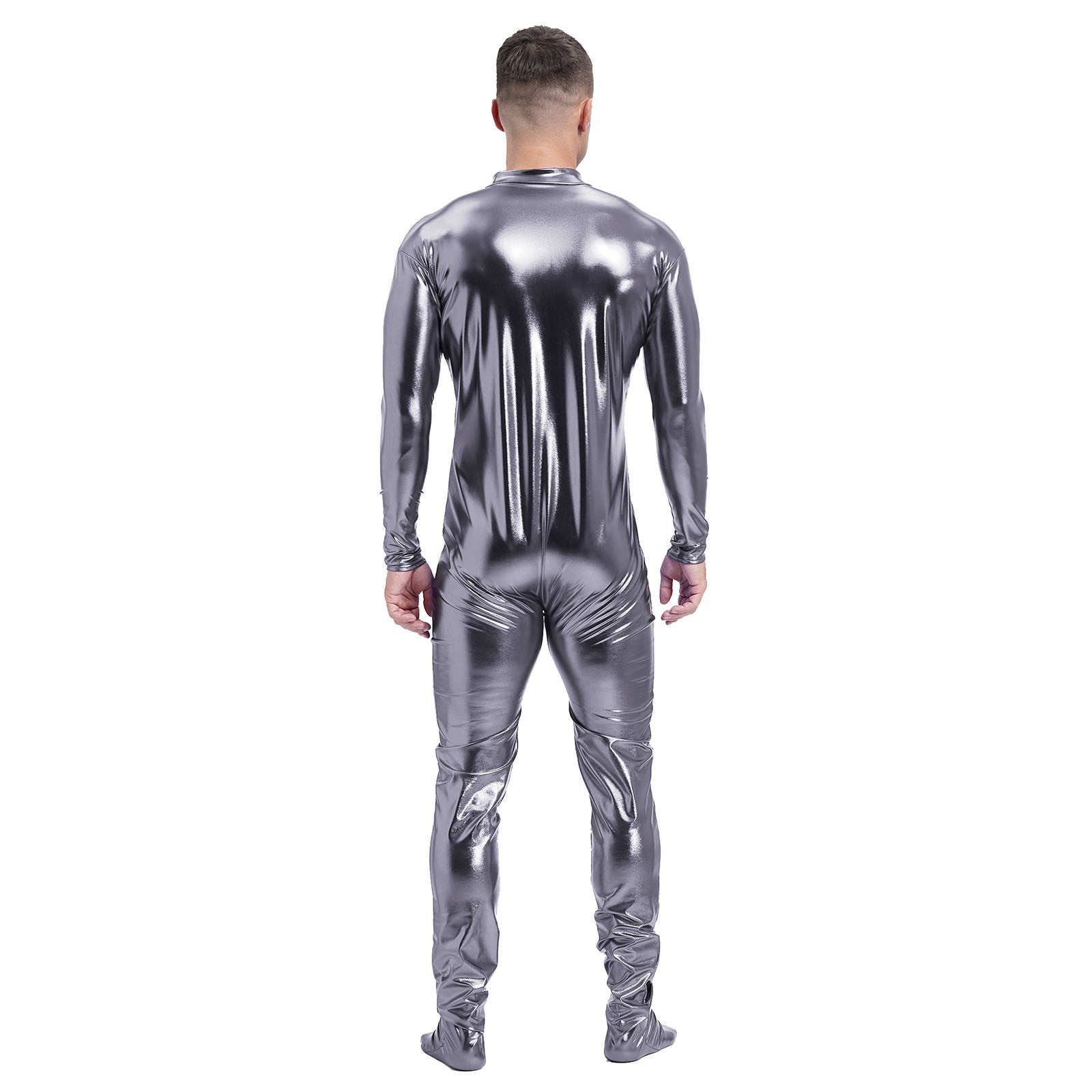 Men's Shiny Metallic Zentai Dress-up Jumpsuit Cosplay Costume Performance Stage Disco Clubwear Full Body Unitard Tights Leotard