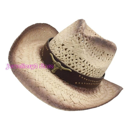 C9GF Straw Cowboy Hats With Wide Brims Cap For Adults Children And Outdoor Event