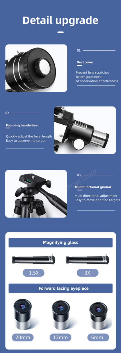Telescópio Refrator de Abertura de 70 mm para Adultos e Crianças Telescópio Portátil para Iniciantes em Astronomia Telescópio de Viagem