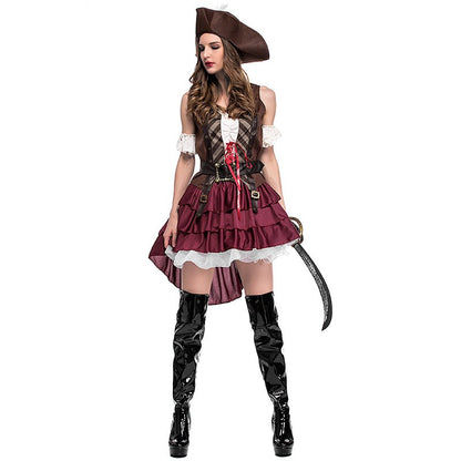 Adult Halloween Pirate Costume Women Drama Stage Performance Captain Jack Role Play Dress