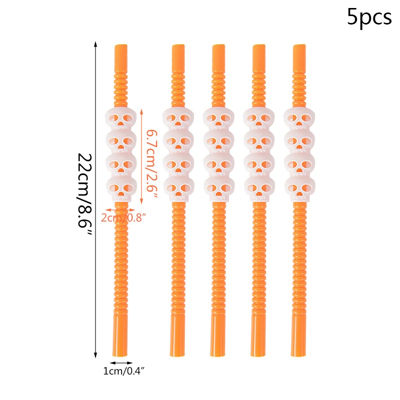 5Pcs Halloween Straws Reusable Plastic Pumpkin Skull Straw 2025 Halloween Bar Party Decoration Supplies Beverage Ornaments