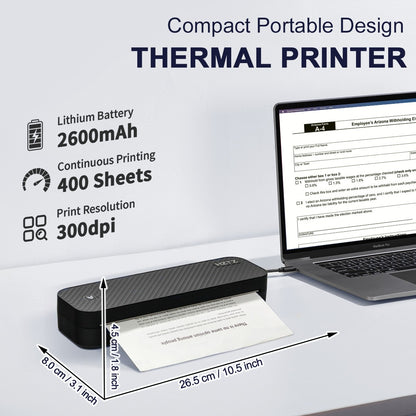 Impressora Térmica Portátil Sem Tinta A4 Bluetooth PDF Excel Word para Impressão de Documentos com Rolo de Papel para Trabalho de Escritório Casa Escola