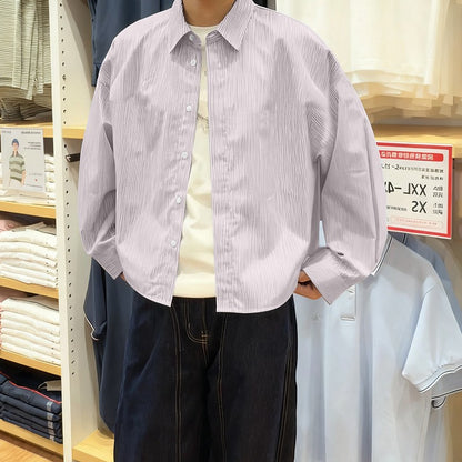 INCERUN Men Shirt Striped Lapel Long Sleeve Loose Casual Men Clothing Streetwear 2025 Korean Style Fashion Crop Tops Men