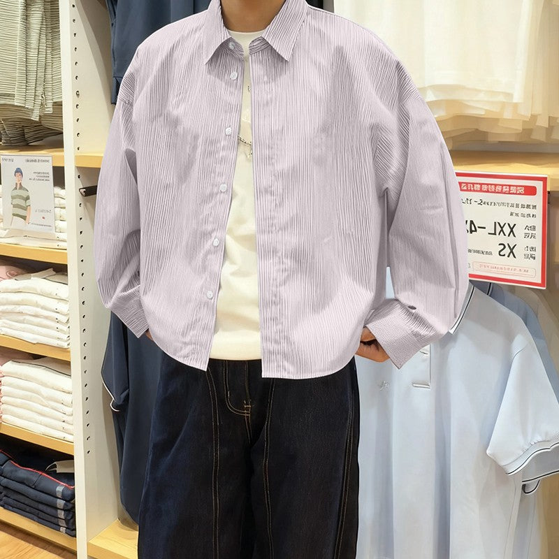 INCERUN Men Shirt Striped Lapel Long Sleeve Loose Casual Men Clothing Streetwear 2025 Korean Style Fashion Crop Tops Men