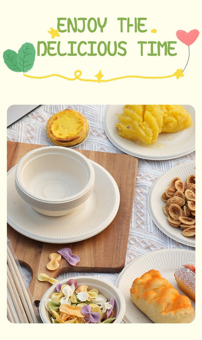 Conjunto Descartável de Talheres de Polpa com 20 Peças Biodegradáveis Inclui Tigela Prato Faca Garfo Colher para Casa Festa Piquenique Recipientes de Comida