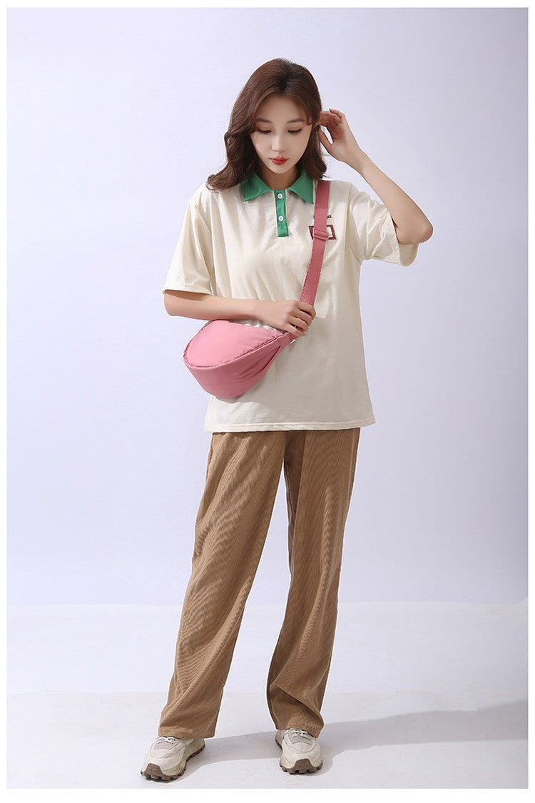 Solid Color Women's Portable Shoulder Bag Simple Female Nylon Cloth Padded Crossbody Bags Travel Purse Handbags Messenger Bag